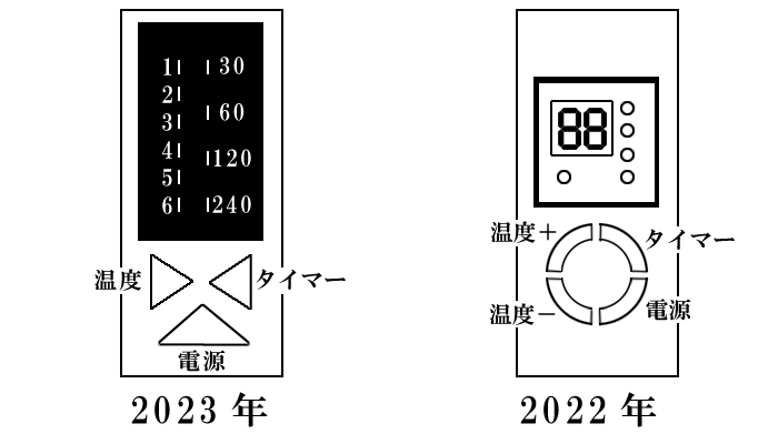 2023年版と2022年版こたんぽのリモコン表示画面